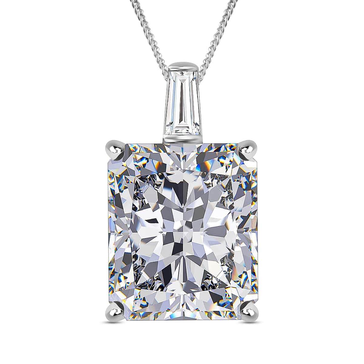 Crushed Ice Cut Moissanite Pendant Necklace 18 Inches in Rhodium Over Sterling Silver 7.40 ctw image number 0