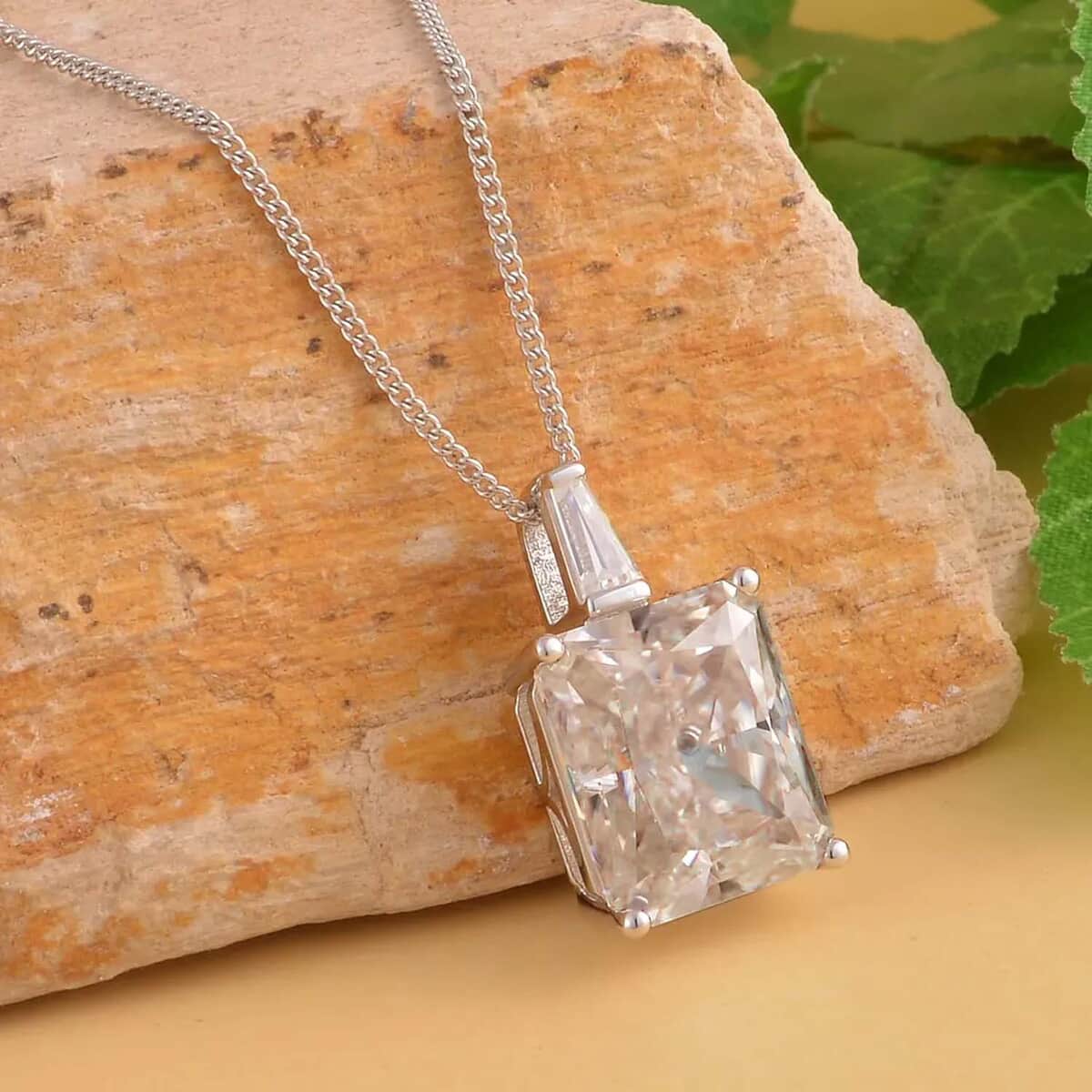 Crushed Ice Cut Moissanite Pendant Necklace 18 Inches in Rhodium Over Sterling Silver 7.40 ctw image number 1