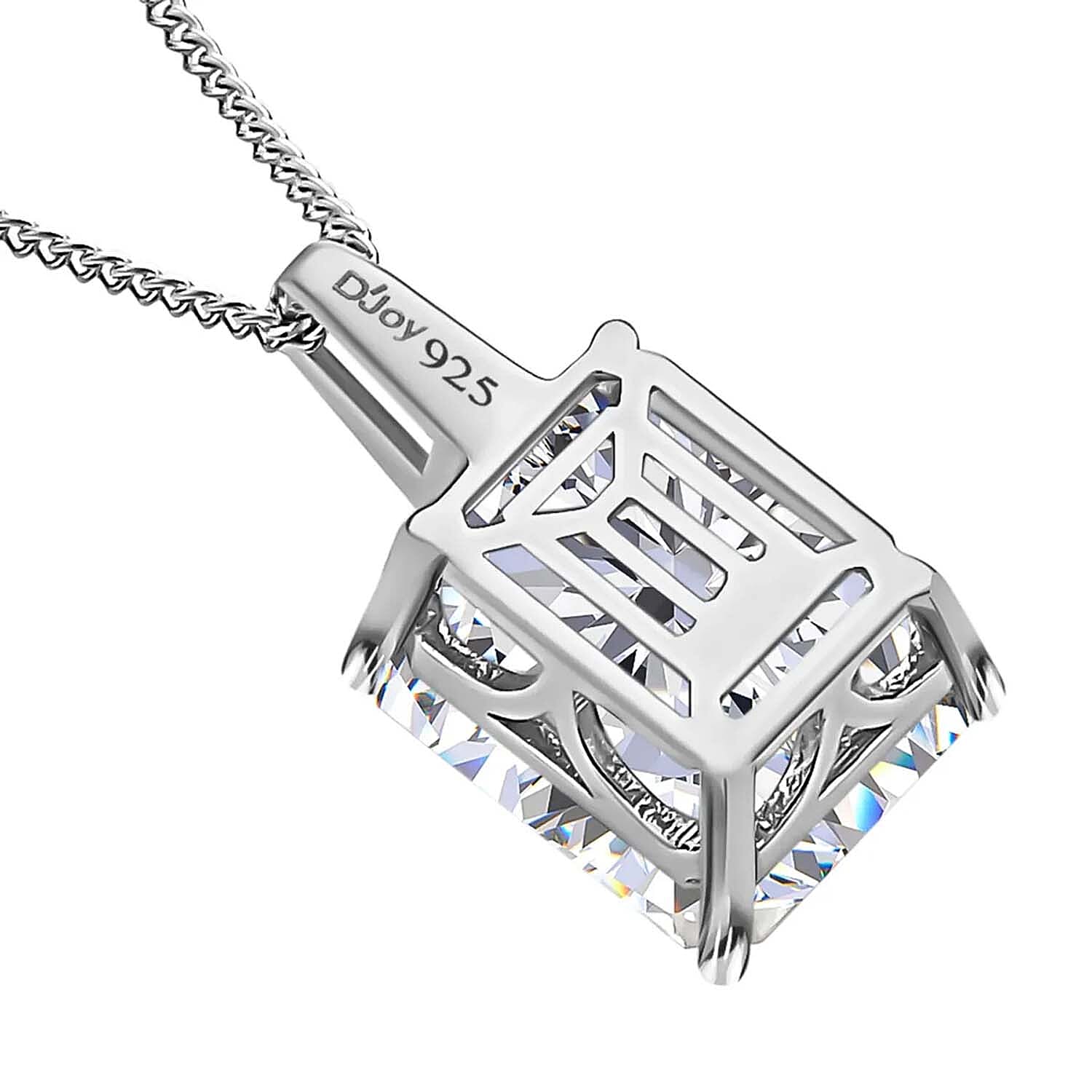 Crushed Ice Cut Moissanite Pendant Necklace 18 Inches in Rhodium Over Sterling Silver 7.40 ctw