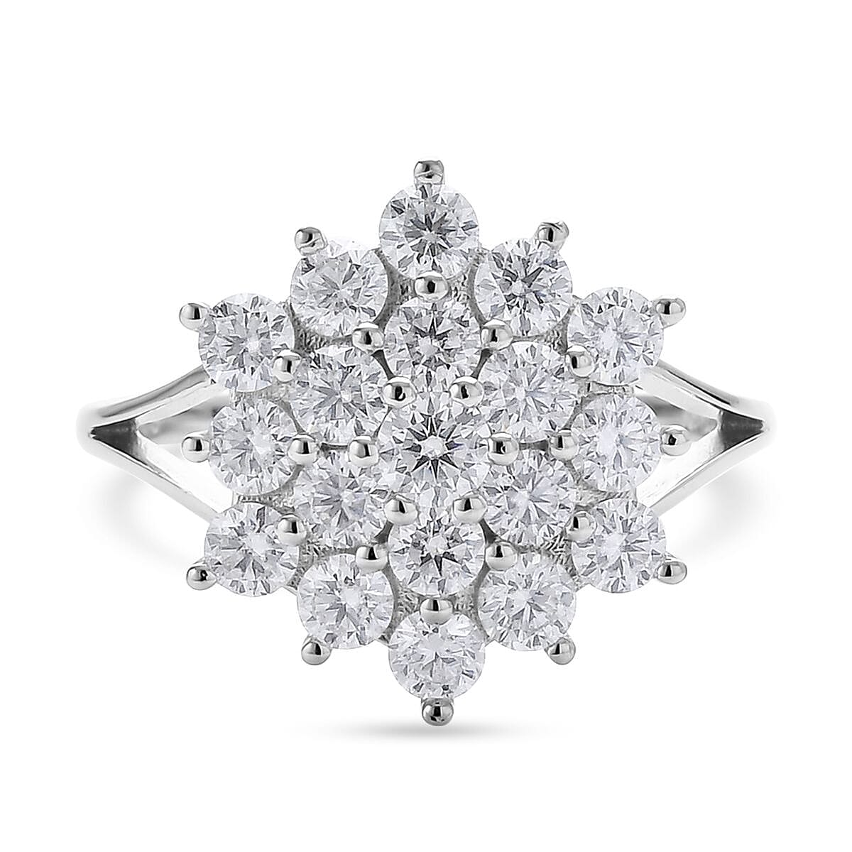 Moissanite Floral Ring (Size 8.0) and Pendant Necklace 18 Inches in Rhodium Over Sterling Silver 3.90 ctw image number 2