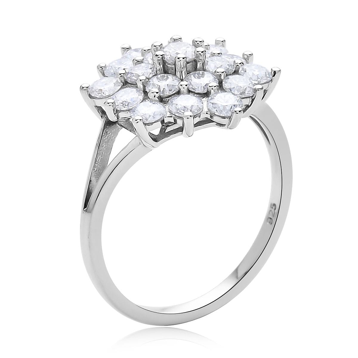 Moissanite Floral Ring (Size 8.0) and Pendant Necklace 18 Inches in Rhodium Over Sterling Silver 3.90 ctw image number 3