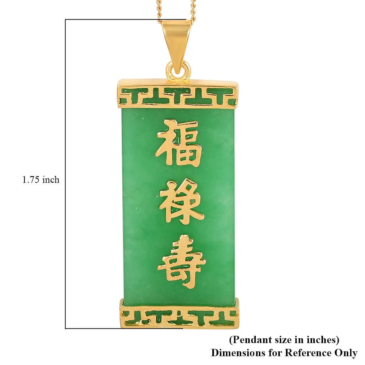 Green Jade Pendant Necklace 18 Inches in 14K Yellow Gold Over Sterling Silver 17.00 ctw