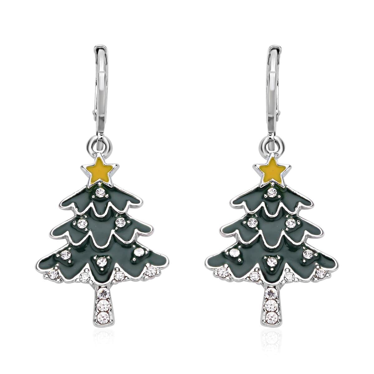 Set of 3 Austrian Crystal, Enameled Santa Claus, Christmas Tree & Snowflakes Earrings in Silvertone image number 2