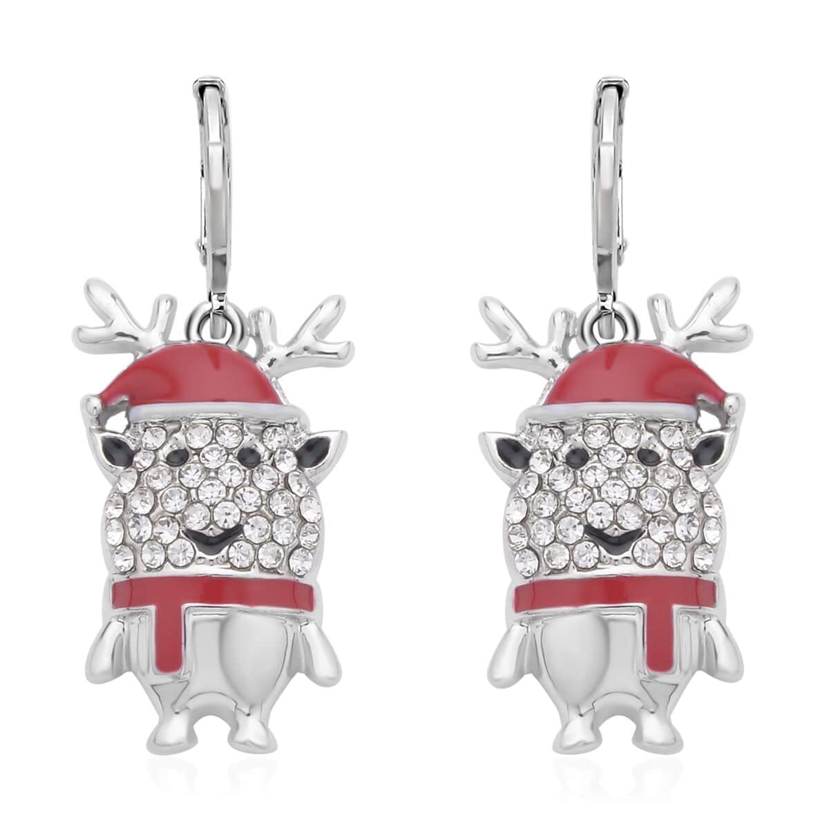 Set of 3 Austrian Crystal, Enameled Santa Claus, Christmas Tree & Snowflakes Earrings in Silvertone image number 3