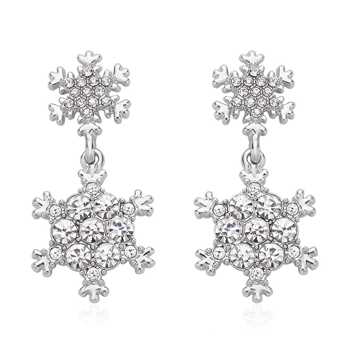 Set of 3 Austrian Crystal, Enameled Santa Claus, Christmas Tree & Snowflakes Earrings in Silvertone
