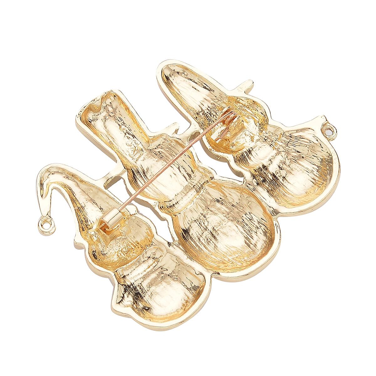 Set of 2 White & Green Austrian Crystal, Enameled Snowman & Merry Christmas Brooch in Goldtone