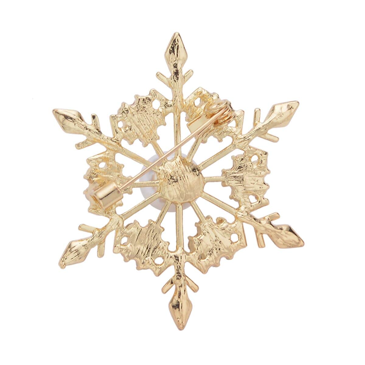 Set of 2 Multi Color Austrian Crystal, Simulated Pearl, Enameled Snowflake & Christmas Tree Brooch in Goldtone image number 5
