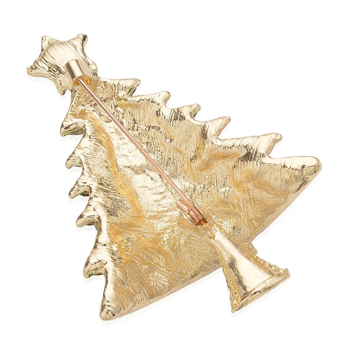 Set of 2 Austrian Crystal, White & Green Glass and Enameled Snowman & Christmas Tree Brooch in Goldtone image number 4