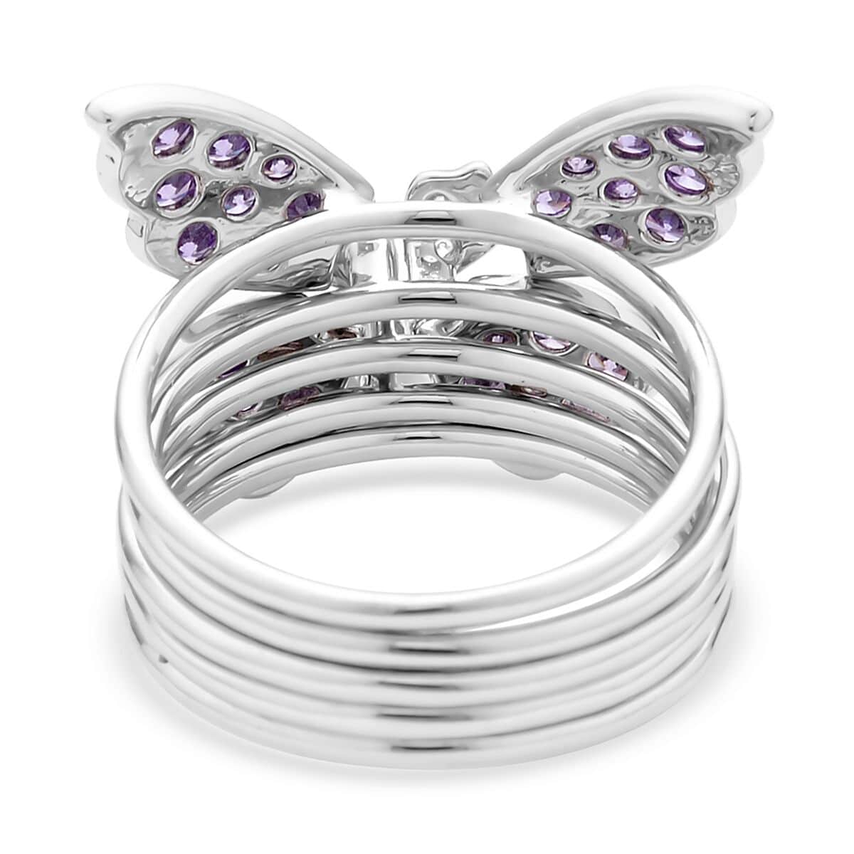 Lustro Stella Finest Purple and White CZ Set of 5 Butterfly Stackable Ring (Size 7.0) in Rhodium Over Sterling Silver 1.60 ctw image number 3