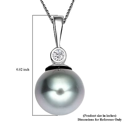 Tahitian Cultured Pearl and Moissanite Pendant Necklace 18 Inches in Rhodium Over Sterling Silver 0.05 ctw
