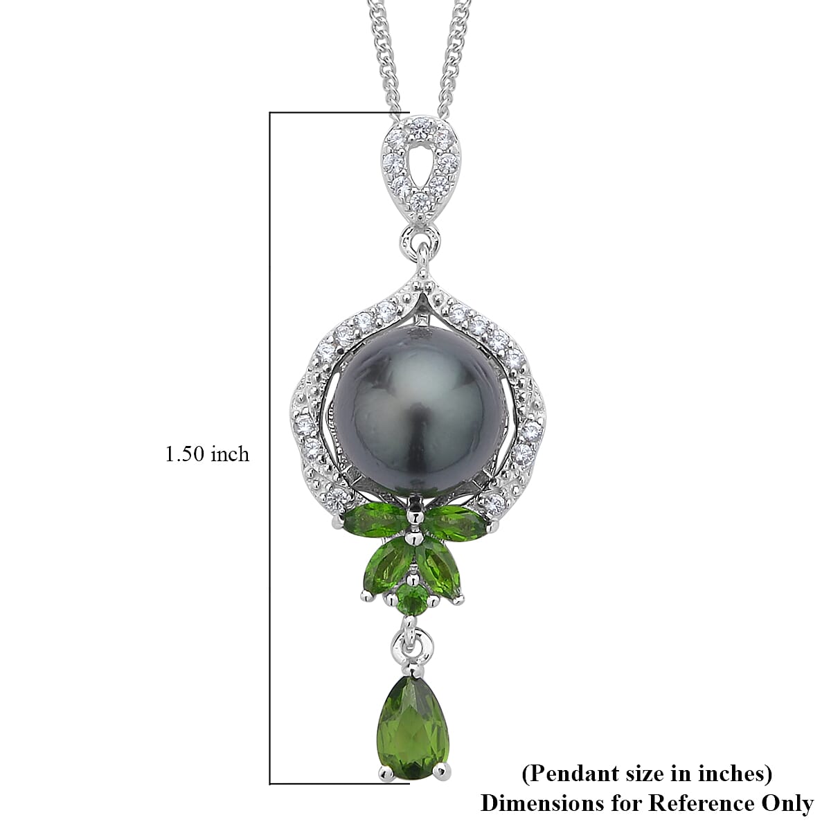 Tahitian Cultured Pearl and Multi Gemstone Pendant Necklace 18 Inches in Rhodium Over Sterling Silver 1.10 ctw image number 5