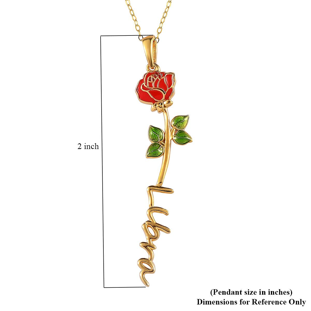 Red and Green Enameled Libra Zodiac Rose Birth Flower Pendant Necklace,Statement Jewlery,Gift For Women (16-18 Inches) in 14K YG Over Sterling Silver image number 9