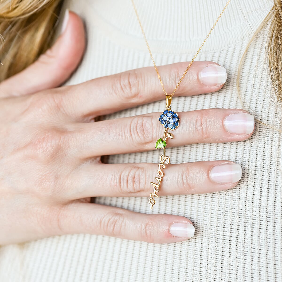 Purple and Green Enameled Scorpio Zodiac Geranium Birth Flower Pendant Necklace, Statement Jewlery, Gift For Women (16-18 Inches) in 14K YG Over Sterling Silver image number 3