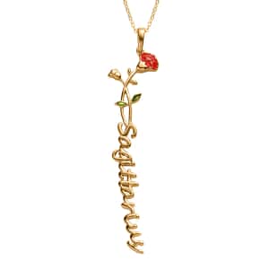 Red and Green Enameled Sagittarius Zodiac Carnation Birth Flower Pendant Necklace,Statement Jewlery,Gift For Women (16-18 Inches) in 14K YG Over Sterling Silver