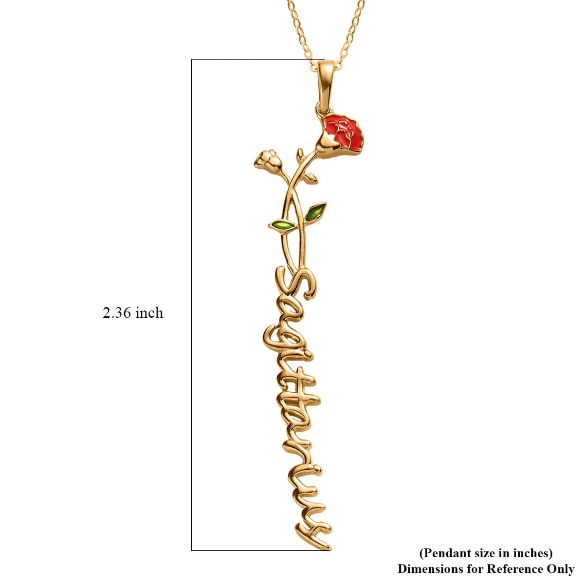 Red and Green Enameled Sagittarius Zodiac Carnation Birth Flower Pendant Necklace,Statement Jewlery,Gift For Women (16-18 Inches) in 14K YG Over Sterling Silver image number 8