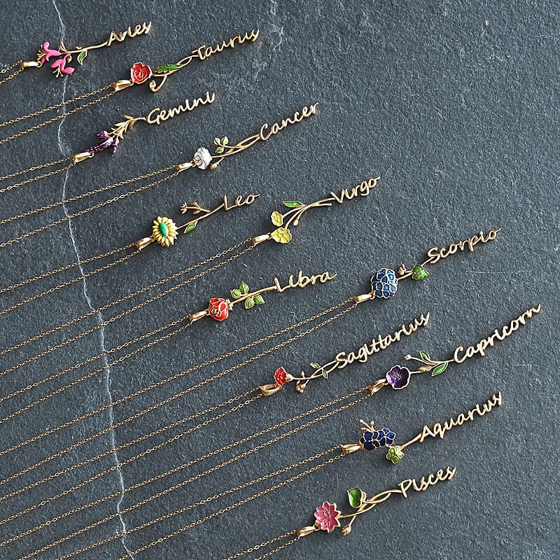 Purple and Green Enameled Capricorn Zodiac Pansy Birth Flower Pendant Necklace,Statement Jewlery,Gift For Women (16-18 Inches) in 14K YG Over Sterling Silver
