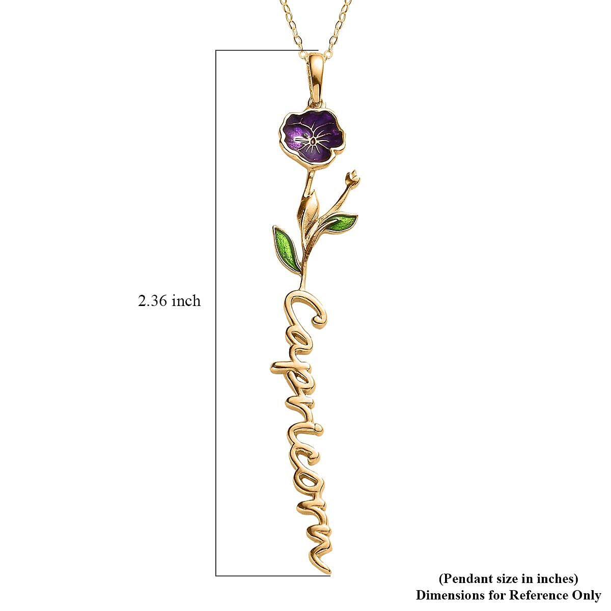 Purple and Green Enameled Capricorn Zodiac Pansy Birth Flower Pendant Necklace,Statement Jewlery,Gift For Women (16-18 Inches) in 14K YG Over Sterling Silver image number 8