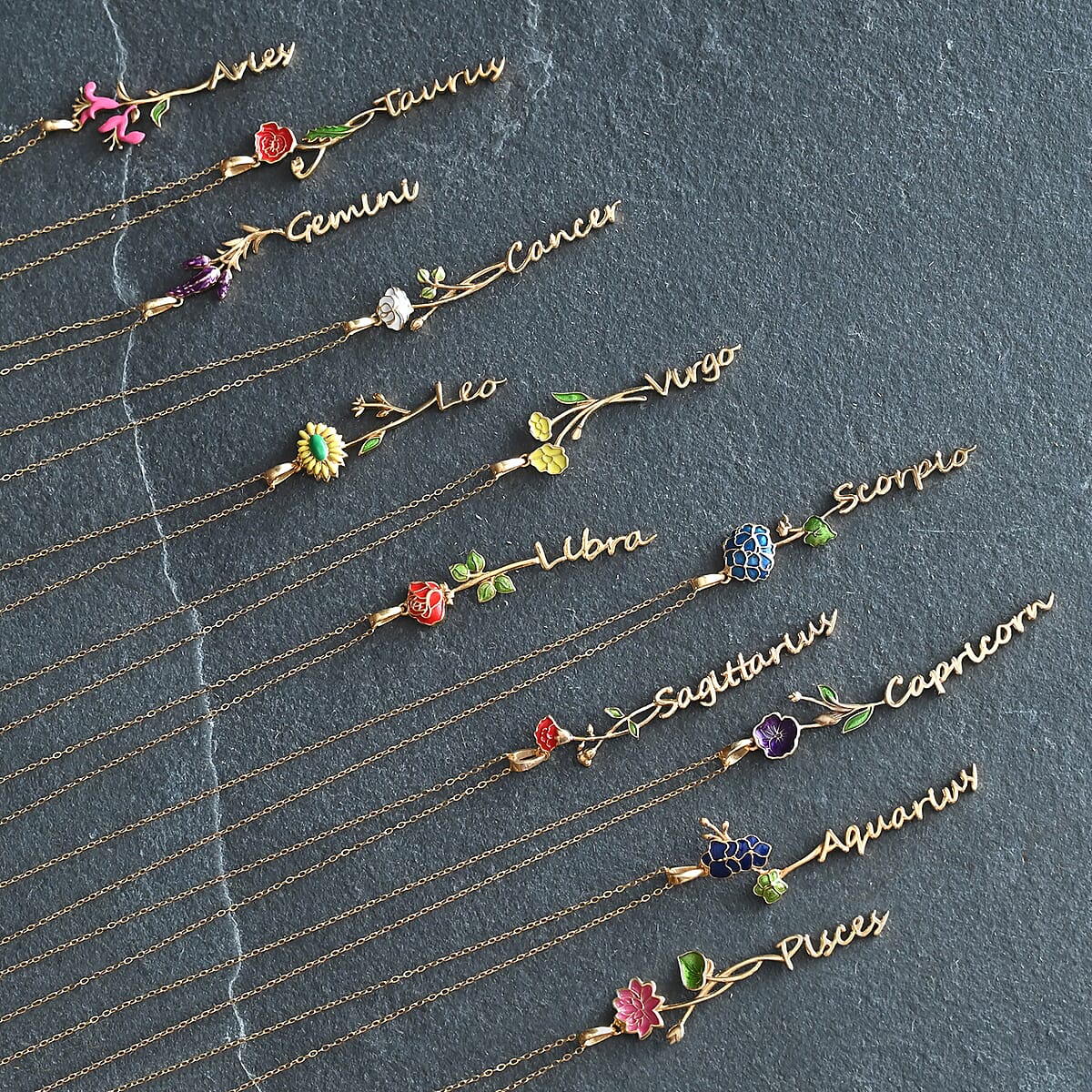 Pink and Green Enameled Pisces Zodiac Water Lily Birth Flower Pendant Necklace,Statement Jewlery,Gift For Women (16-18 Inches) in 14K YG Over Sterling Silver image number 2