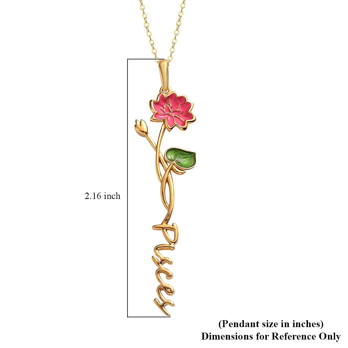 Pink and Green Enameled Pisces Zodiac Water Lily Birth Flower Pendant Necklace,Statement Jewlery,Gift For Women (16-18 Inches) in 14K YG Over Sterling Silver image number 8