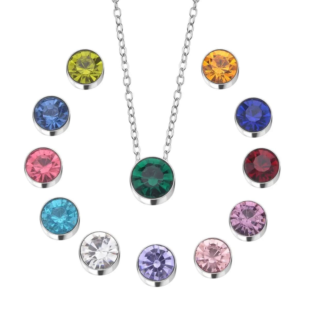 Multi Color Austrian Crystal 12 Interchangeable Pendants in Silvertone with Stainless Steel Necklace 20 Inches  image number 0