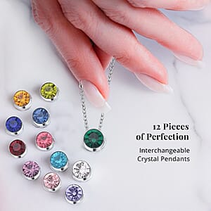 Multi Color Austrian Crystal 12 Interchangeable Pendants with Stainless Steel Necklace 20 Inches 