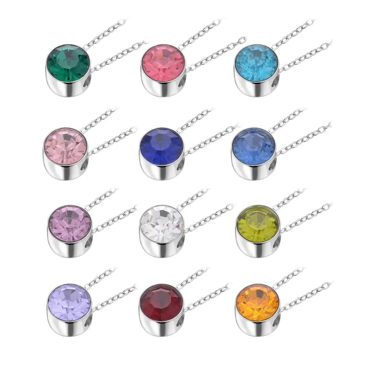Multi Color Austrian Crystal 12 Interchangeable Pendants in Silvertone with Stainless Steel Necklace 20 Inches  image number 8