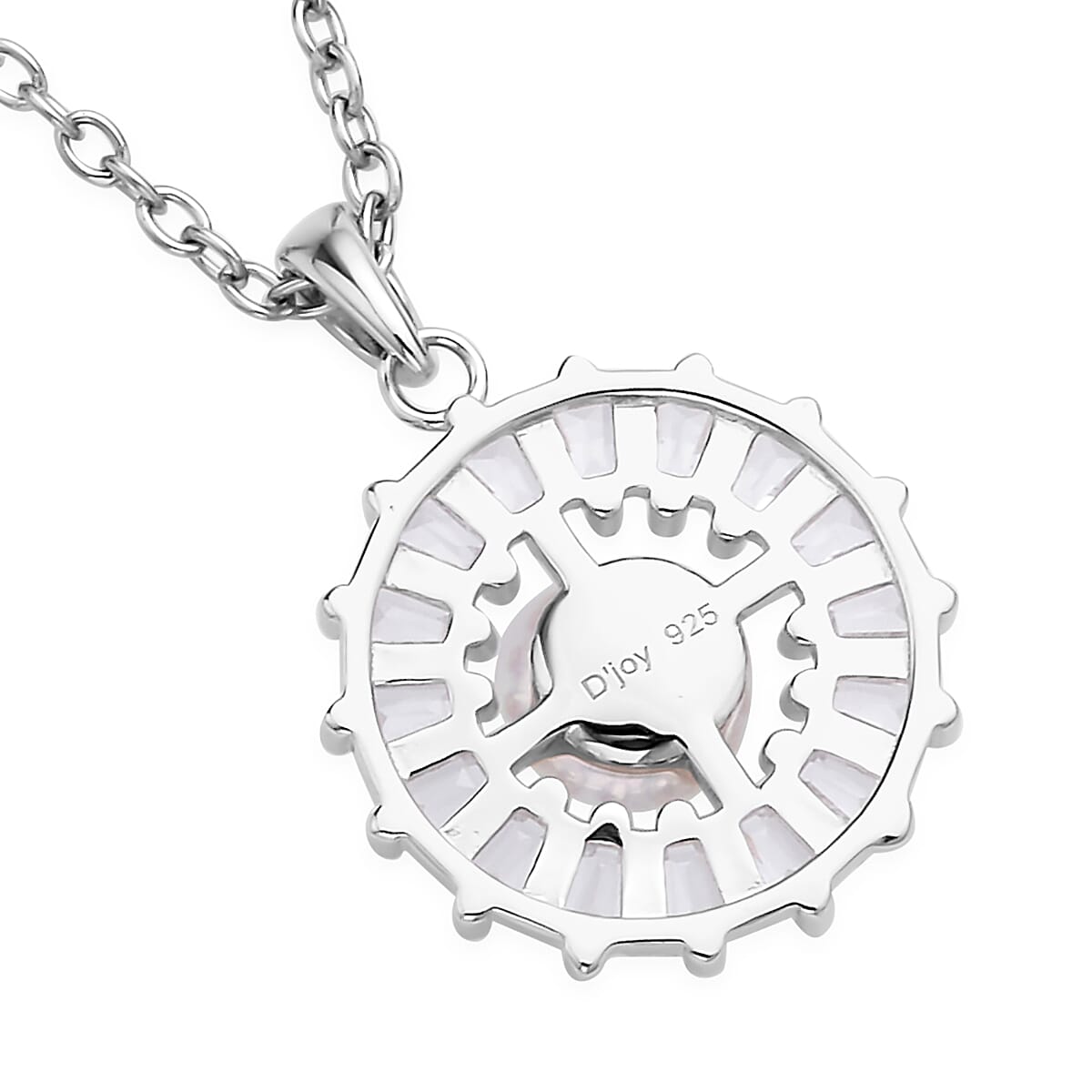 White Freshwater Pearl and Simulated Diamond Floral Pendant Necklace 20 Inches in Rhodium Over Sterling Silver and Stainless Steel 1.00 ctw image number 4