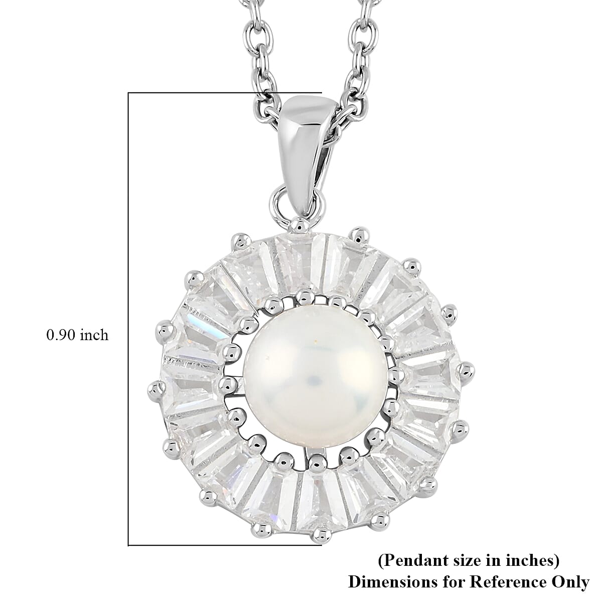 White Freshwater Pearl and Simulated Diamond Floral Pendant Necklace 20 Inches in Rhodium Over Sterling Silver and Stainless Steel 1.00 ctw image number 6