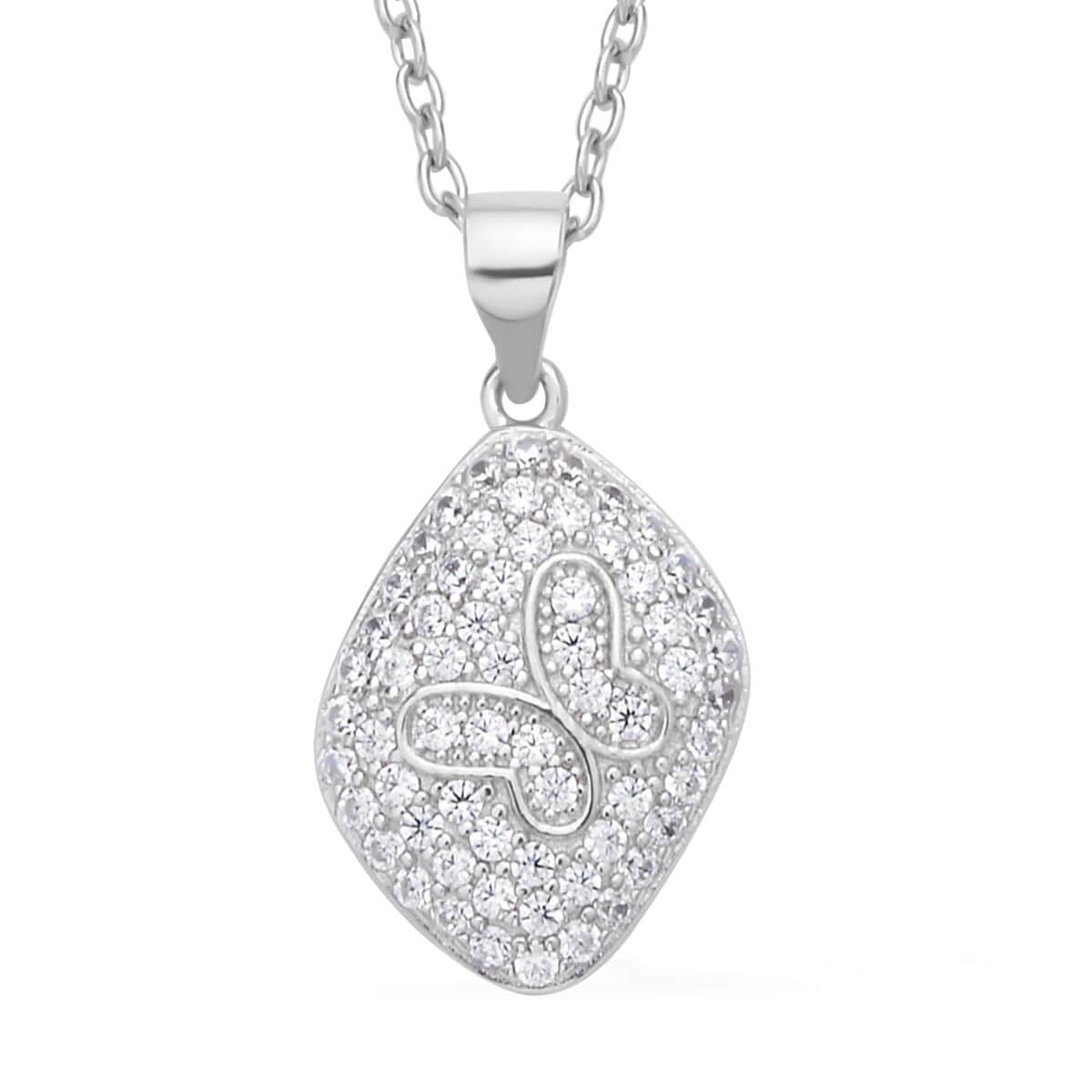 Simulated Diamond Butterfly Pendant Necklace 20 Inches in Rhodium Over Sterling Silver and Stainless Steel image number 0