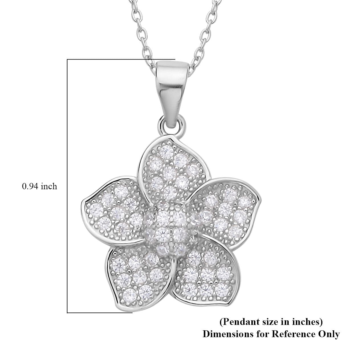 Simulated Diamond Flower Pendant in Rhodium Over Sterling Silver with Stainless Steel Necklace 20 Inches image number 5