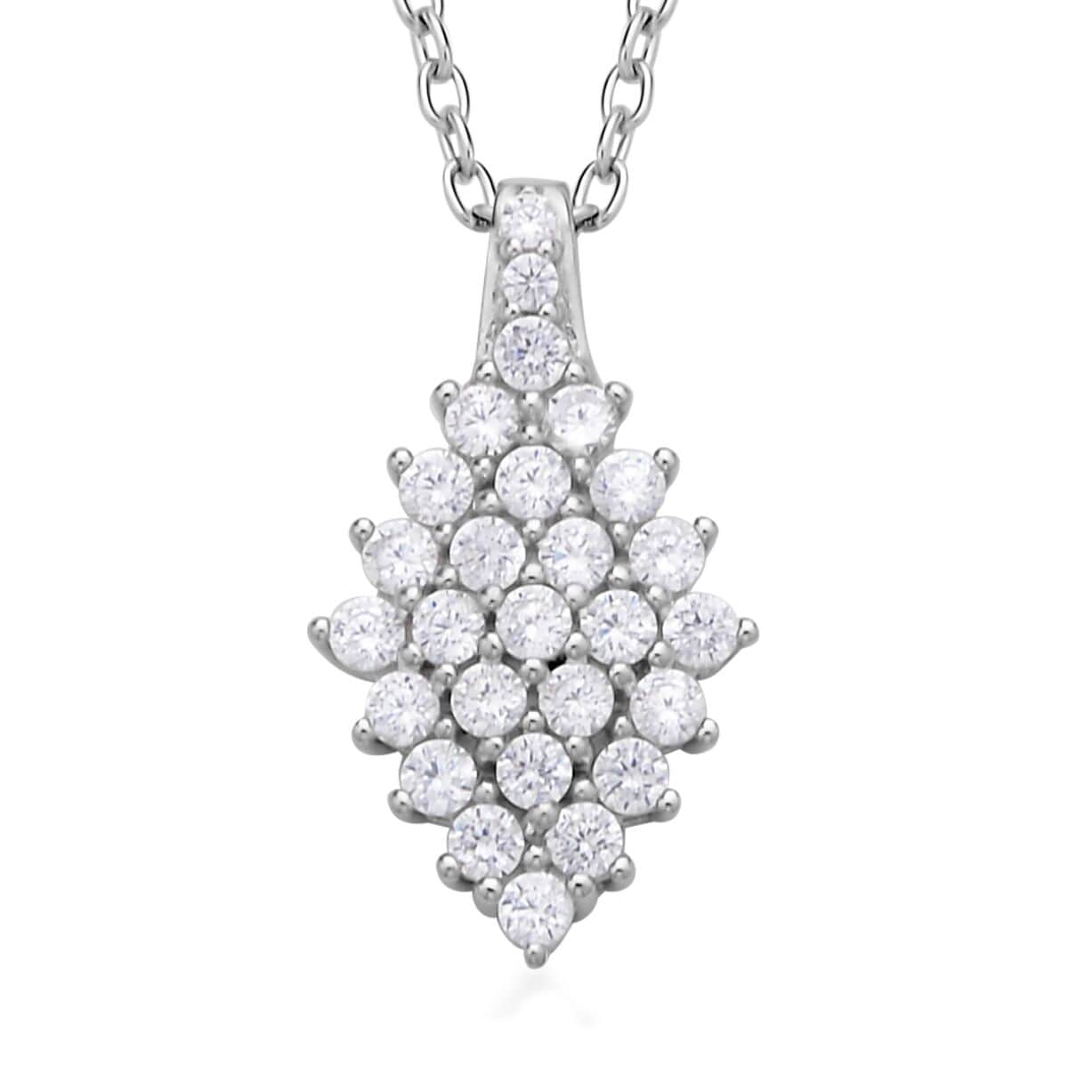 Simulated Diamond Marquise Shape Pendant in Rhodium Over Sterling Silver with Stainless Steel Necklace 20 Inches image number 0