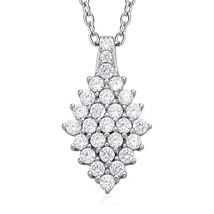 Simulated Diamond Marquise Shape Pendant in Rhodium Over Sterling Silver with Stainless Steel Necklace 20 Inches