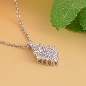 Simulated Diamond Marquise Shape Pendant in Rhodium Over Sterling Silver with Stainless Steel Necklace 20 Inches