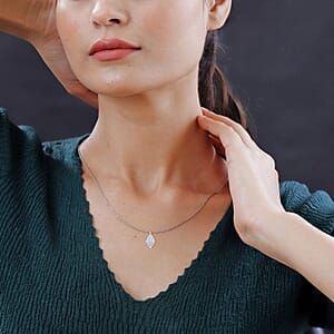 Simulated Diamond Marquise Shape Pendant in Rhodium Over Sterling Silver with Stainless Steel Necklace 20 Inches