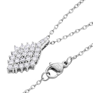 Simulated Diamond Marquise Shape Pendant in Rhodium Over Sterling Silver with Stainless Steel Necklace 20 Inches
