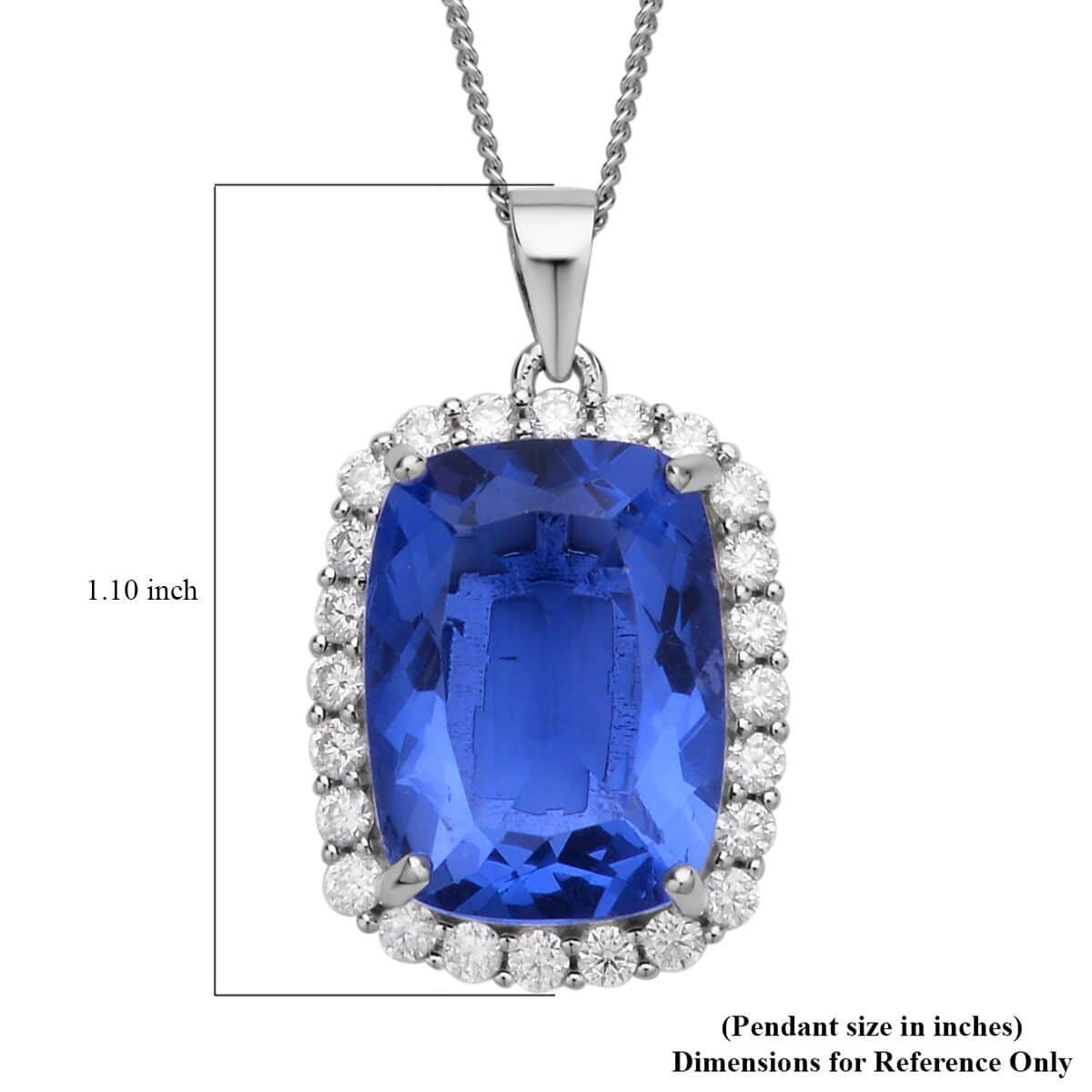 Color Change Fluorite and Moissanite Halo Pendant Necklace 18 Inches in Rhodium Over Sterling Silver 12.85 ctw image number 5
