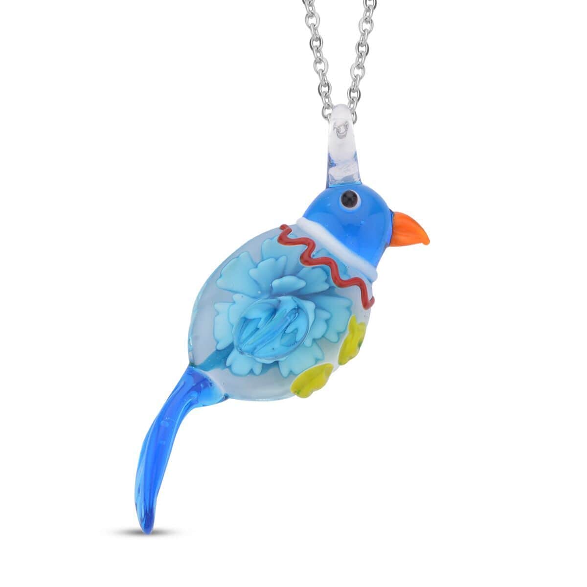 Multi Color Murano Style Bird Pendant Necklace 24 Inches in Stainless Steel image number 0