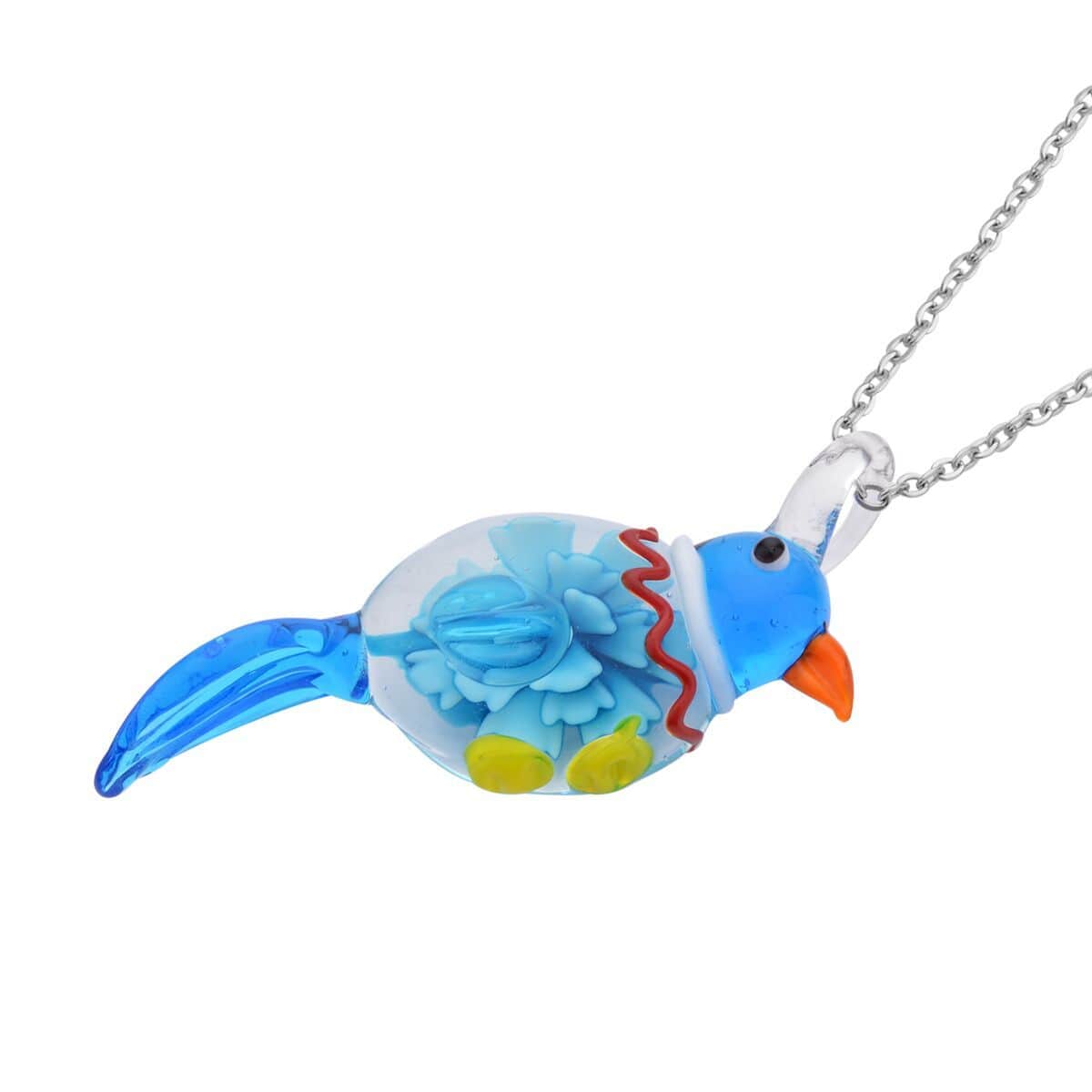 Multi Color Murano Style Bird Pendant Necklace 24 Inches in Stainless Steel image number 3