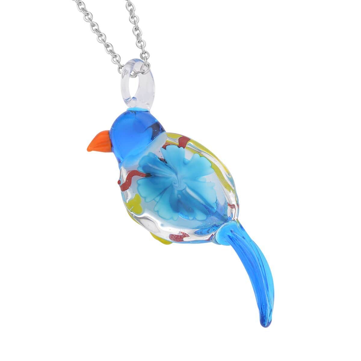 Multi Color Murano Style Bird Pendant Necklace 24 Inches in Stainless Steel image number 4