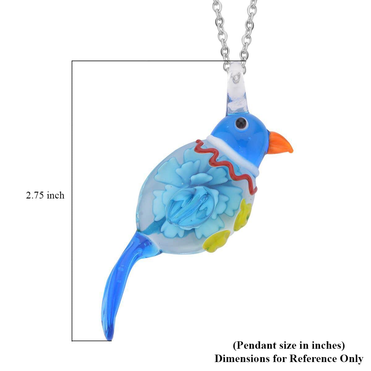 Multi Color Murano Style Bird Pendant Necklace 24 Inches in Stainless Steel image number 5