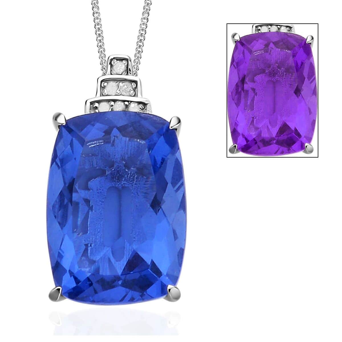 Color Change Fluorite and Diamond Pendant Necklace 18 Inches in Rhodium Over Sterling Silver 16.00 ctw image number 0