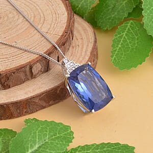 Color Change Fluorite and Diamond Pendant Necklace 18 Inches in Rhodium Over Sterling Silver 16.00 ctw