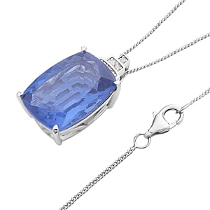 Color Change Fluorite and Diamond Pendant Necklace 18 Inches in Rhodium Over Sterling Silver 16.00 ctw