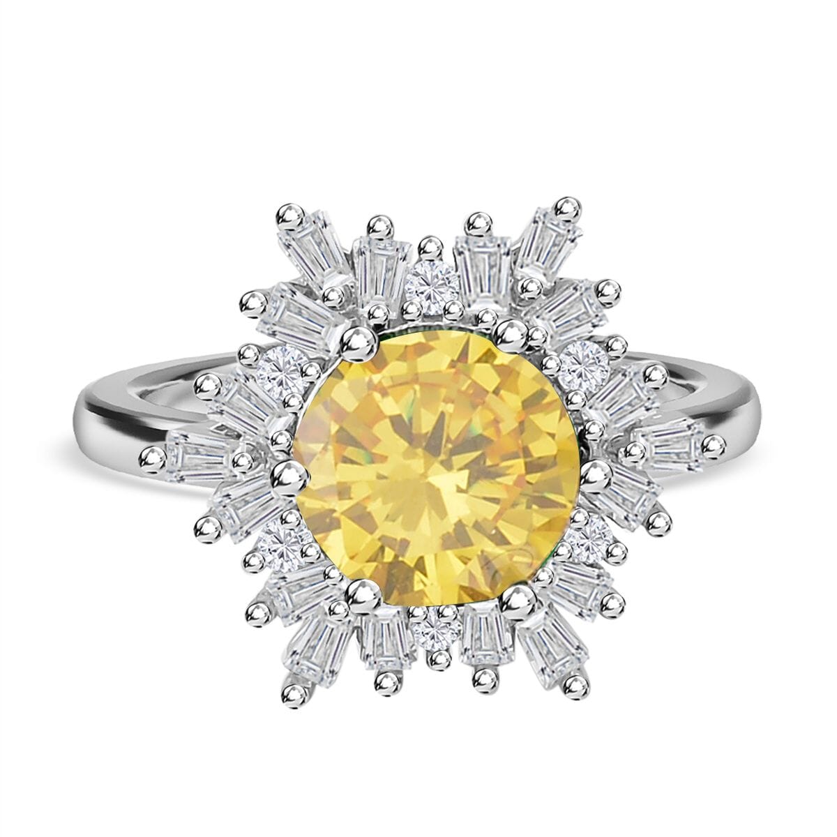 Simulated Yellow and White Diamond Ring Earrings and Pendant Necklace 20-22 Inches in Silvertone 9.20 ctw image number 2