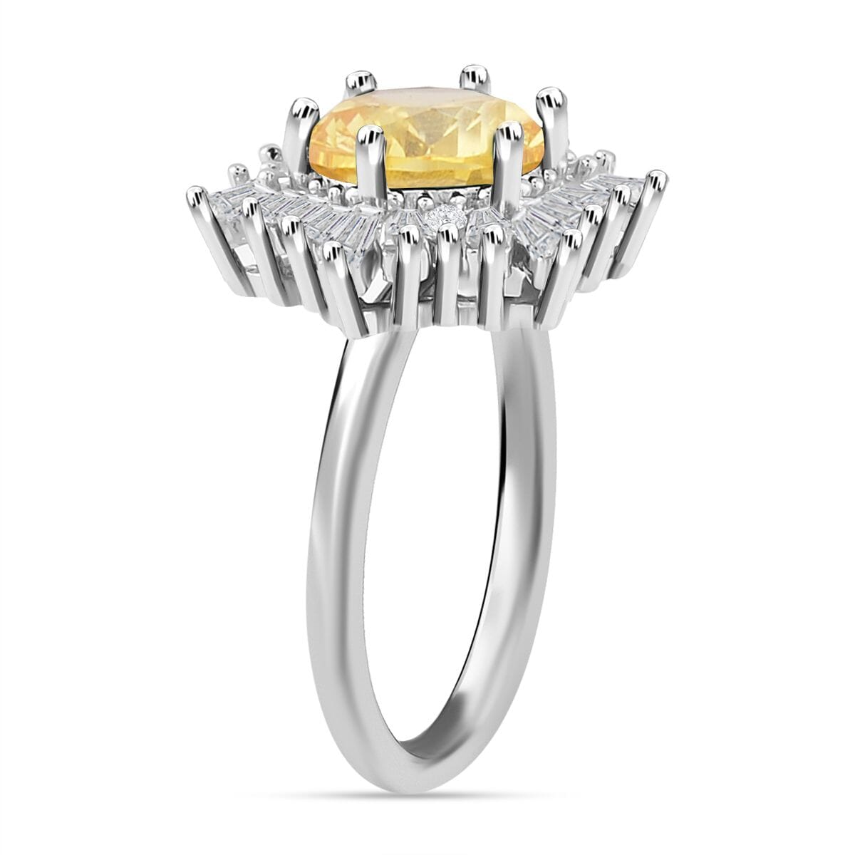 Simulated Yellow and White Diamond Ring Earrings and Pendant Necklace 20-22 Inches in Silvertone 9.20 ctw image number 3