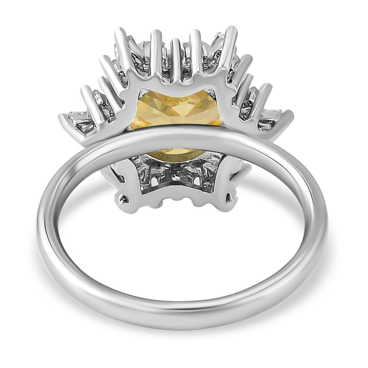 Simulated Yellow and White Diamond Ring Earrings and Pendant Necklace 20-22 Inches in Silvertone 9.20 ctw image number 4