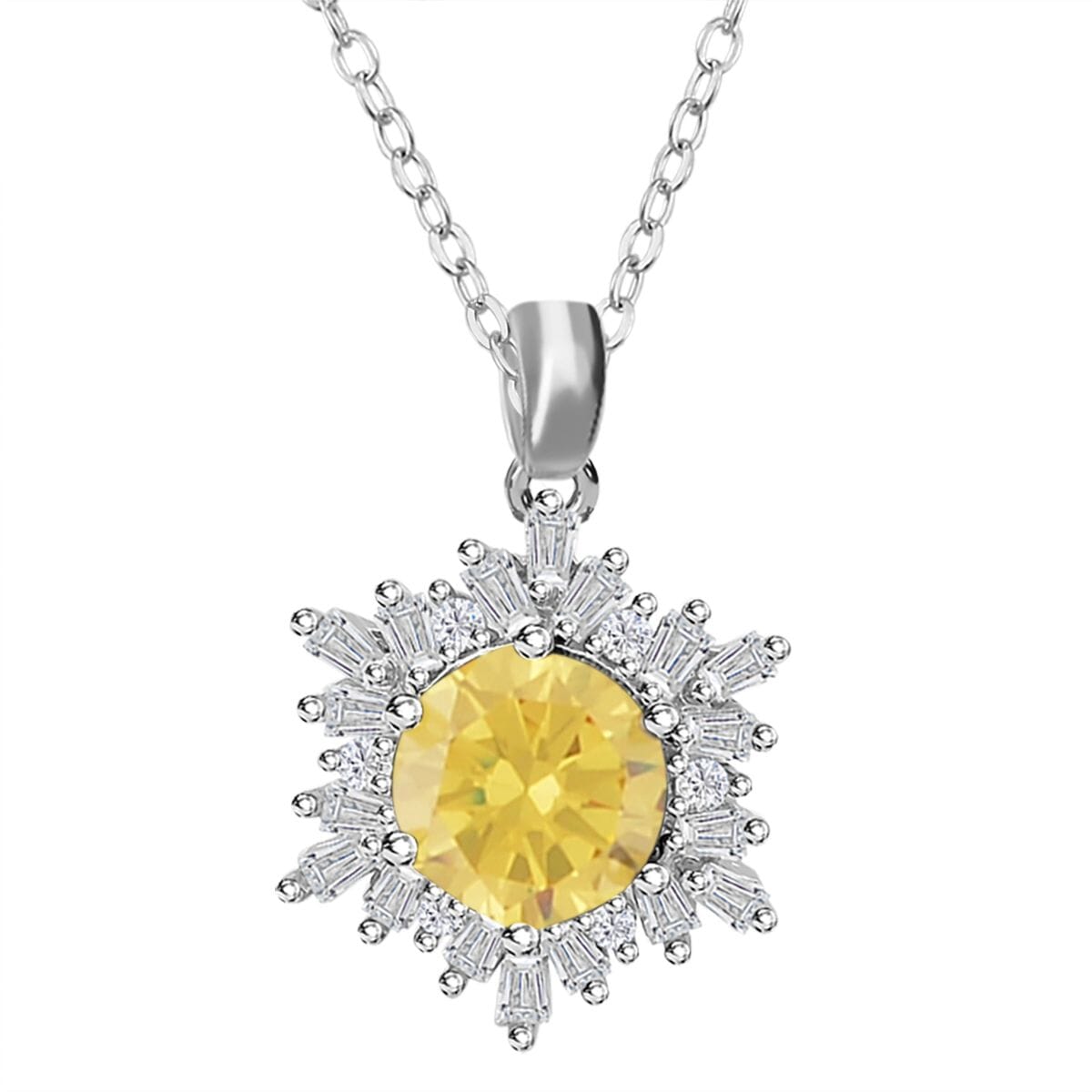 Simulated Yellow and White Diamond Ring Earrings and Pendant Necklace 20-22 Inches in Silvertone 9.20 ctw image number 5