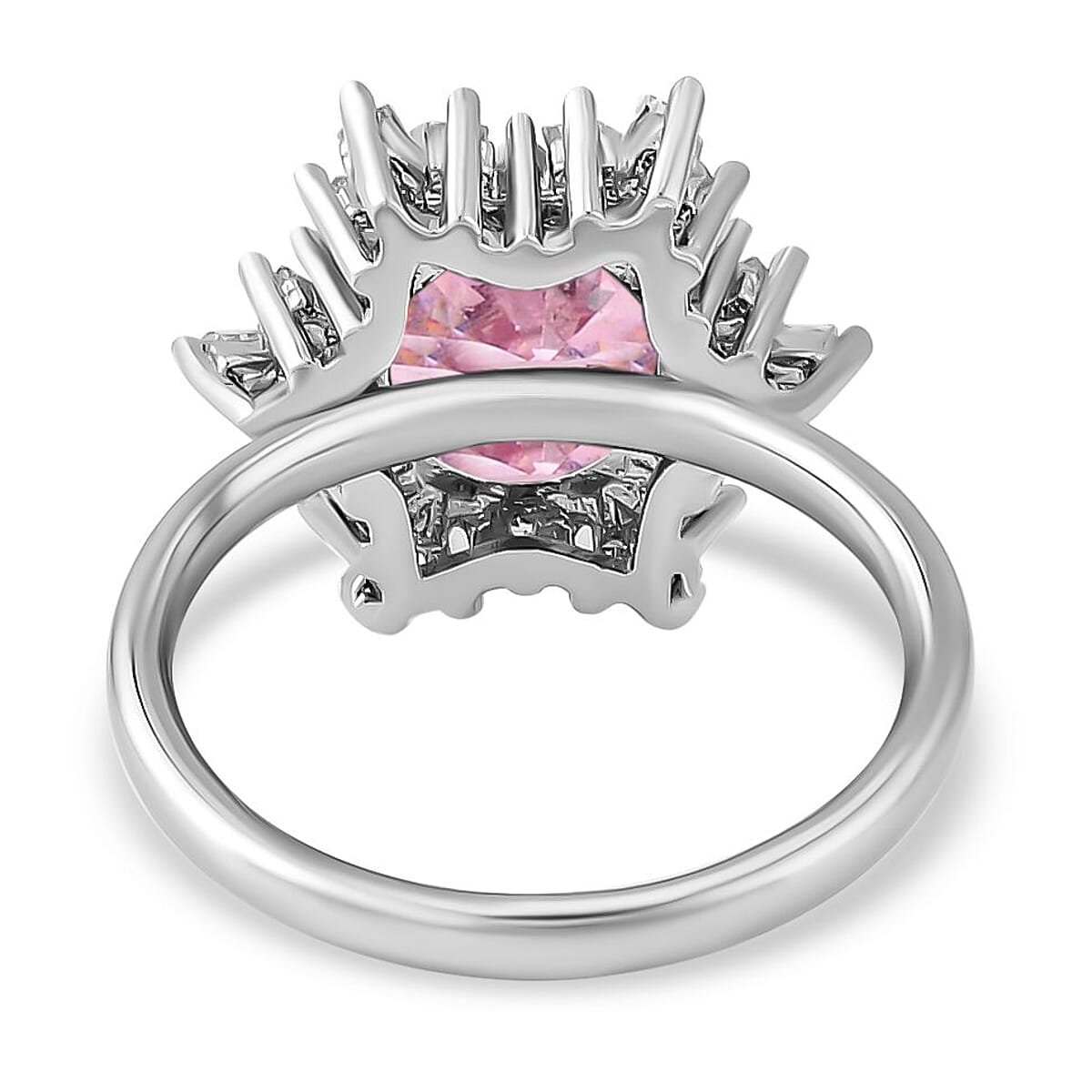 Simulated Pink and White Diamond Ring (Size 10.0) Earrings and Pendant Necklace 20-22 Inches in Silvertone 9.20 ctw image number 4