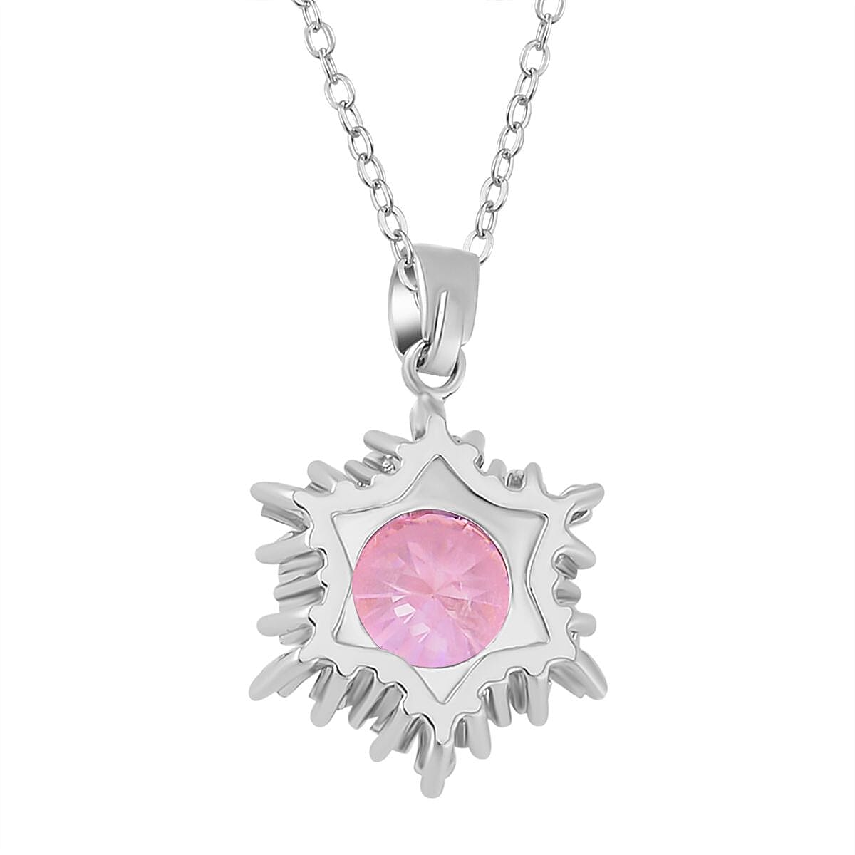 Simulated Pink and White Diamond Ring (Size 10.0) Earrings and Pendant Necklace 20-22 Inches in Silvertone 9.20 ctw image number 6