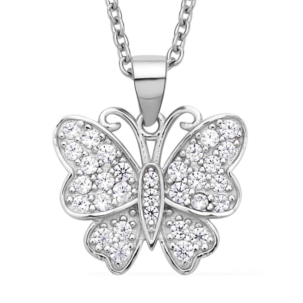 Simulated White Diamond Butterfly Pendant Necklace 20 Inches in Rhodium Over Sterling Silver 0.75 ctw image number 0